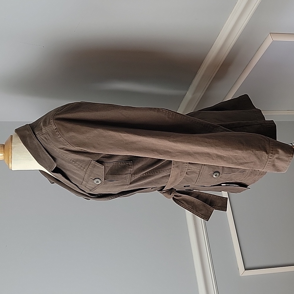 TALBOTS Brown Brushed Cotton Belted‎ Field Military Stretch Button Casual Jacket - Picture 2 of 6